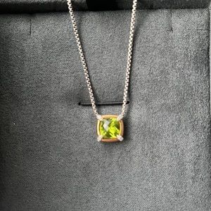 David Yurman Petite Châtelaine Peridot Necklace 18K Gold Bezel & Pavé Diamonds
